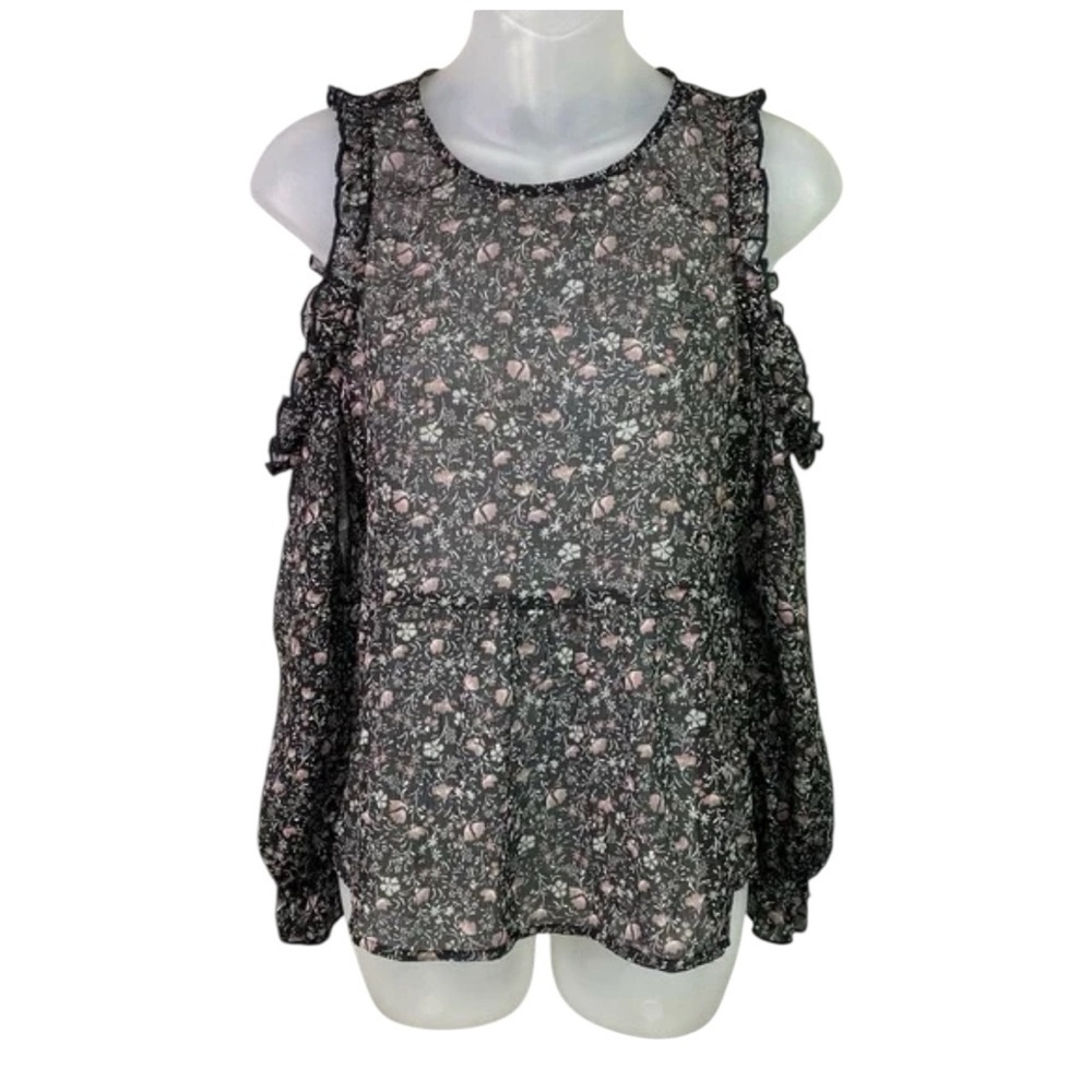 American Eagle Floral Cold Shoulder Sheer Blouse Black NWT Size S - Picture 3 of 12